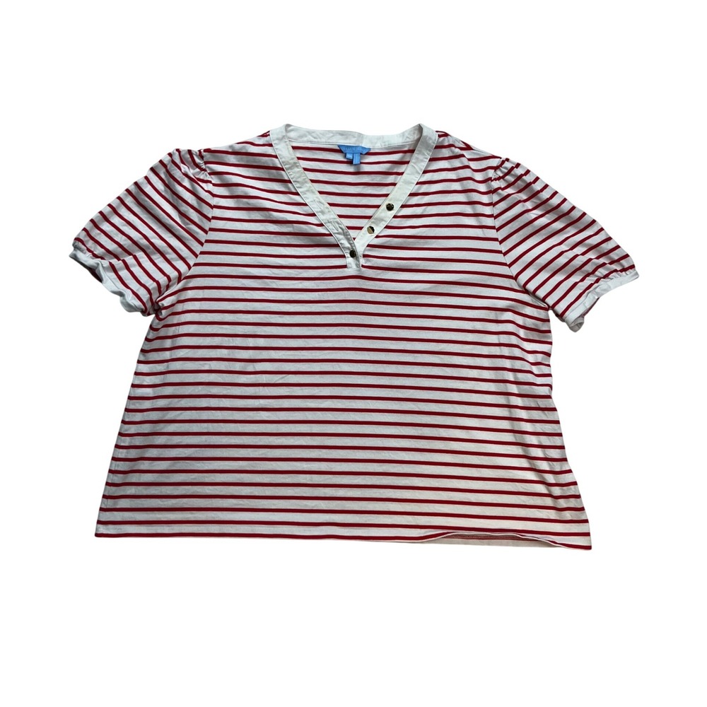 Draper James Striped V Neck T Shirt Women Plus Size 3X Red White Short Sleeve